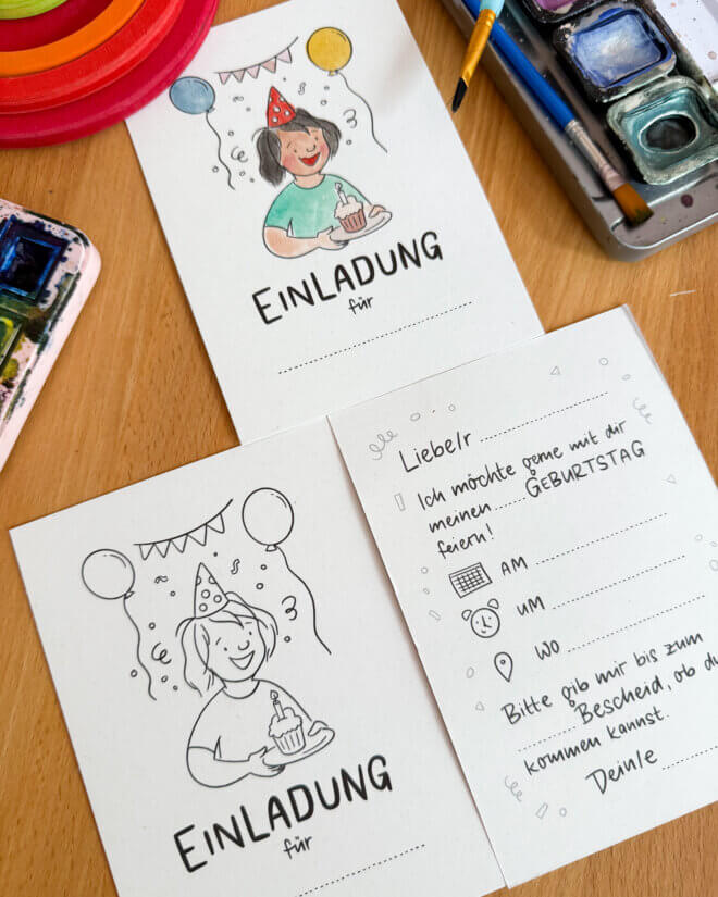 Postkarte: Einladung Langhaar - Selbstausmalkarte