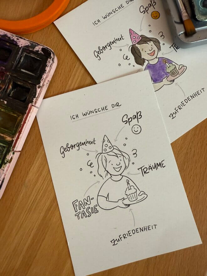 Postkarte: Ich wünsche Dir - Selbstausmalkarte